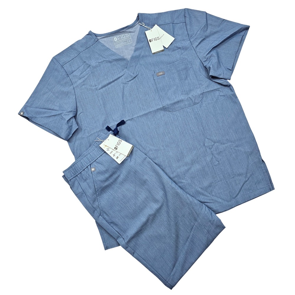 FIGS Scrub Set Mens XL Top L Bottom Blue Leon Tansen Jogger Nurse Medical NEW